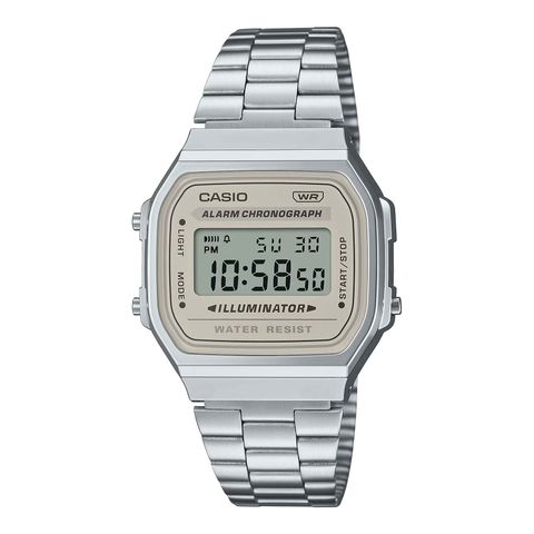 CASIO | A168WA-8AY | 復古 都會懷舊 米色錶面銀色電子錶 腕錶 學生必備 正右側