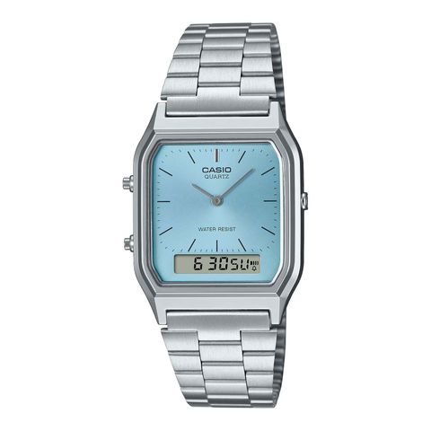 CASIO | AQ-230A-2A1MQY | 復古 數位雙顯 冰藍錶面銀色指針腕錶 學生必備 正面