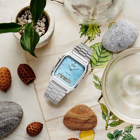 CASIO | AQ-230A-2A1MQY | 復古 數位雙顯 冰藍錶面銀色指針腕錶 學生必備 視覺圖