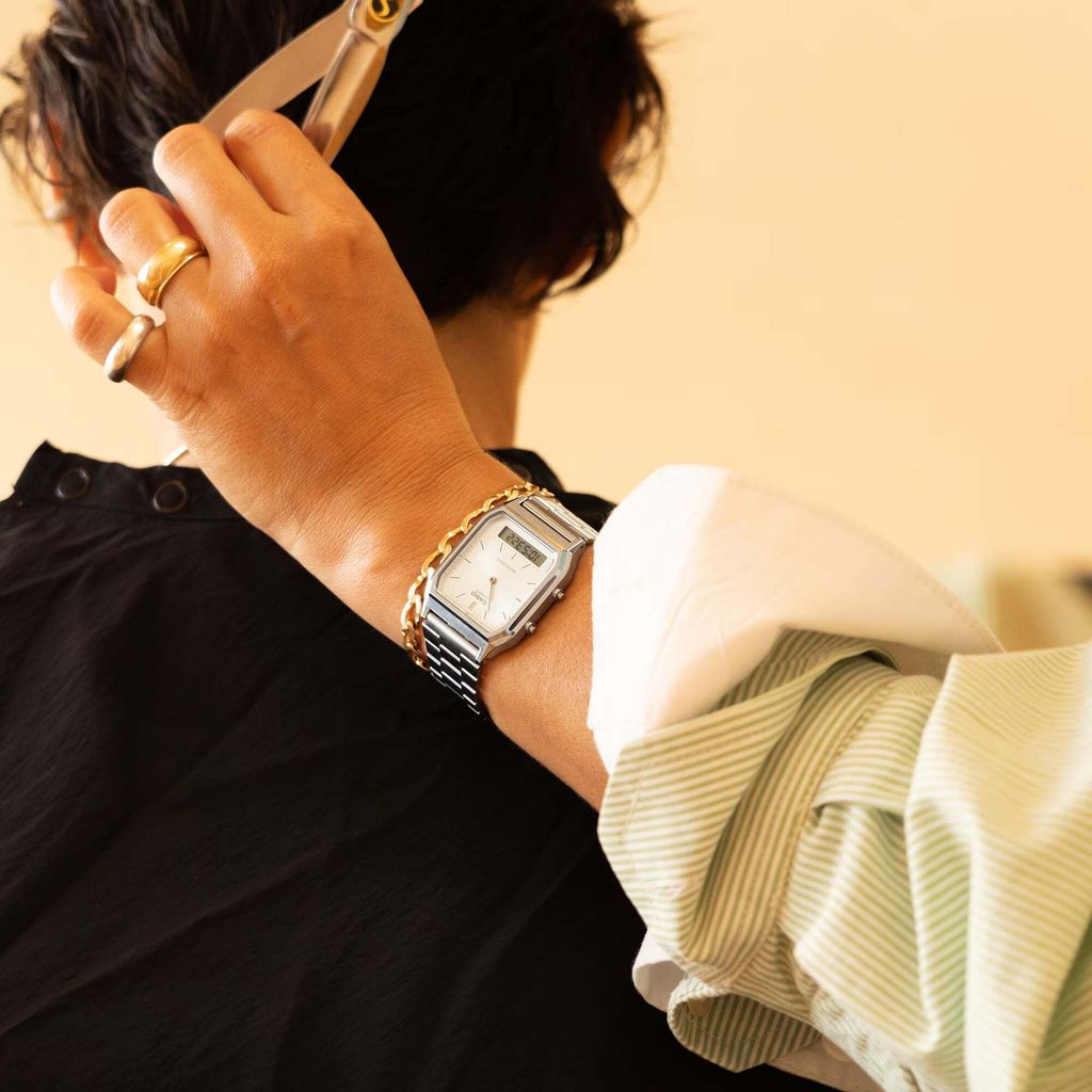 CASIO | AQ-230A-7AMQY | 復古 數位雙顯 銀白色錶面銀色指針腕錶 學生必備 實戴展示