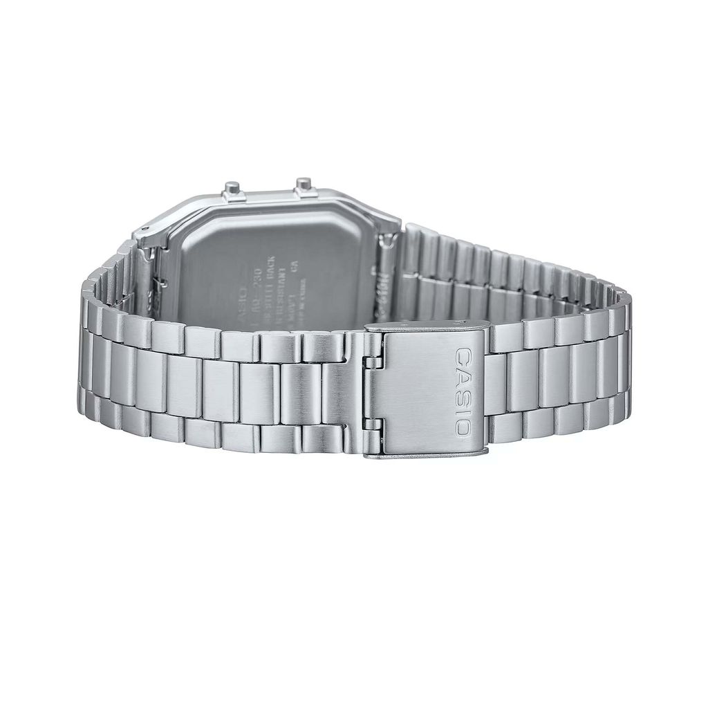 CASIO | AQ-230A-7AMQY | 復古 數位雙顯 銀白色錶面銀色指針腕錶 學生必備 錶帶細節