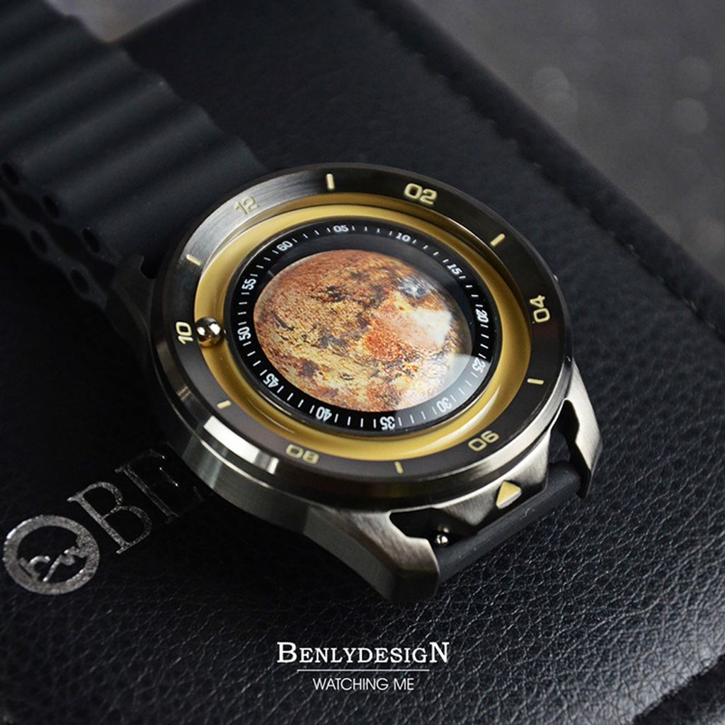 Benlydesign | 星球旅行者系列 MO.S 土星 | 土星造型面盤 石英錶 黑色矽膠錶帶 實體錶面細節