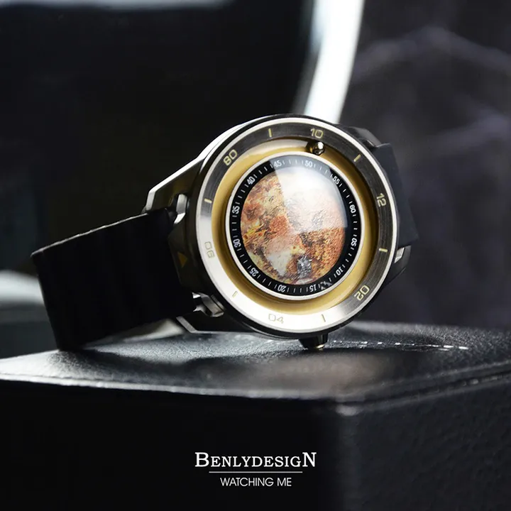 Benlydesign | 星球旅行者系列 MO.S 土星 | 土星造型面盤 石英錶 黑色矽膠錶帶 實體參考