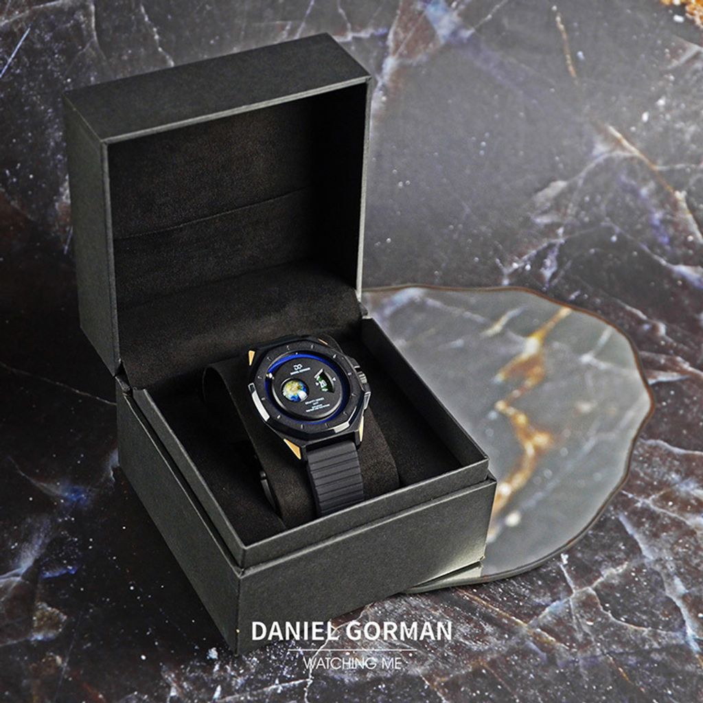 DANIEL GORMAN ｜萬有引力系列 DG0132KE ｜地球款 藍色+黑框 黑色矽膠錶帶 實體盒裝
