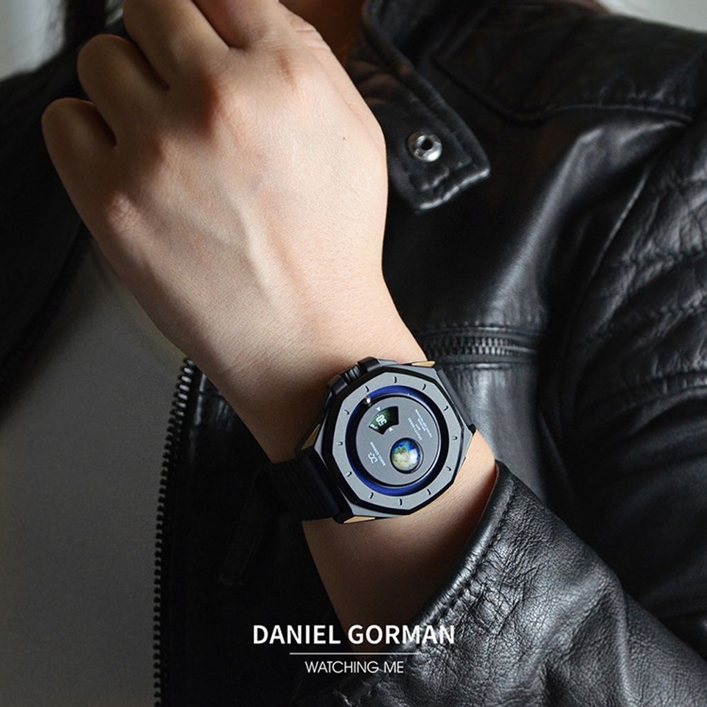 DANIEL GORMAN ｜萬有引力系列 DG0132KE ｜地球款 藍色+黑框 黑色矽膠錶帶 實戴參考