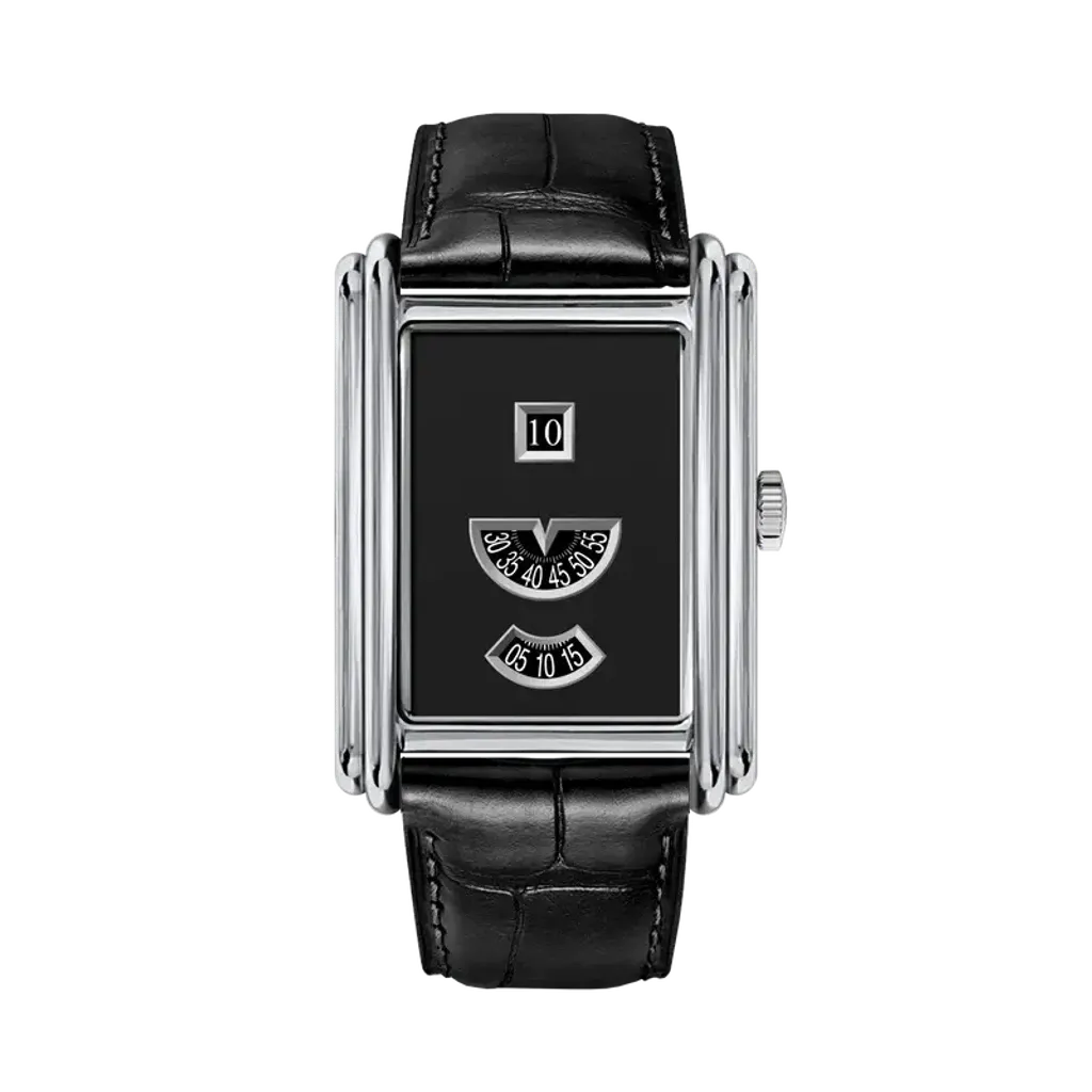 【預購】Benlydesign | Time Gallery silver black | 2026 10月新品 限量版 銀色錶框典雅復古款 黑色數字面板 黑色皮革錶帶 機械錶 正面