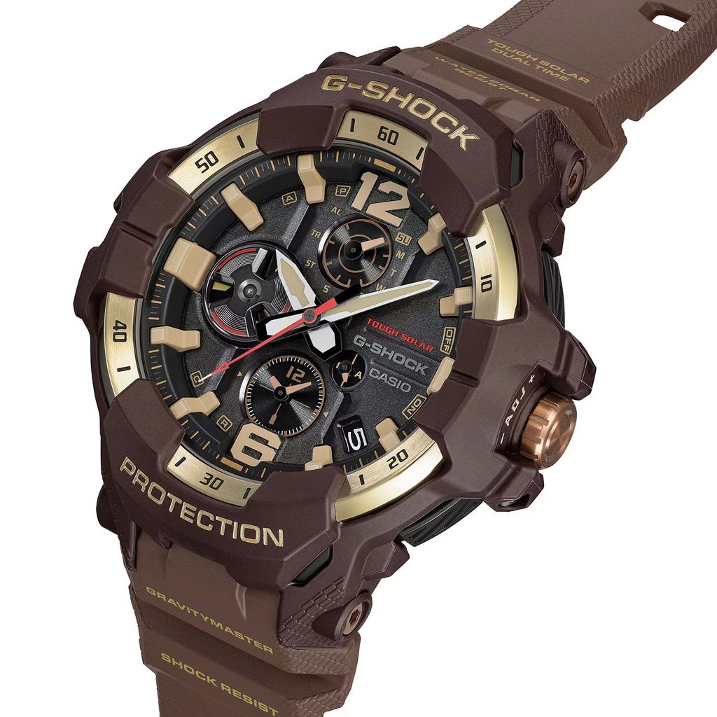 CASIO 卡西歐 | G-SHOCK GR-B300H-5A | 2026年8月新款 金色地平線 棕色三眼金色鍍離子錶盤 男錶 正右側