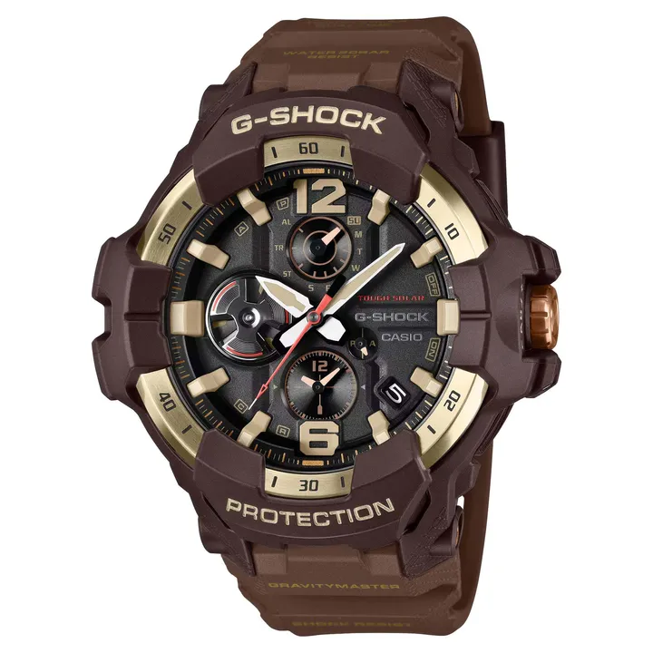 CASIO 卡西歐 | G-SHOCK GR-B300H-5A | 2026年8月新款 金色地平線 棕色三眼金色鍍離子錶盤 男錶 正側面