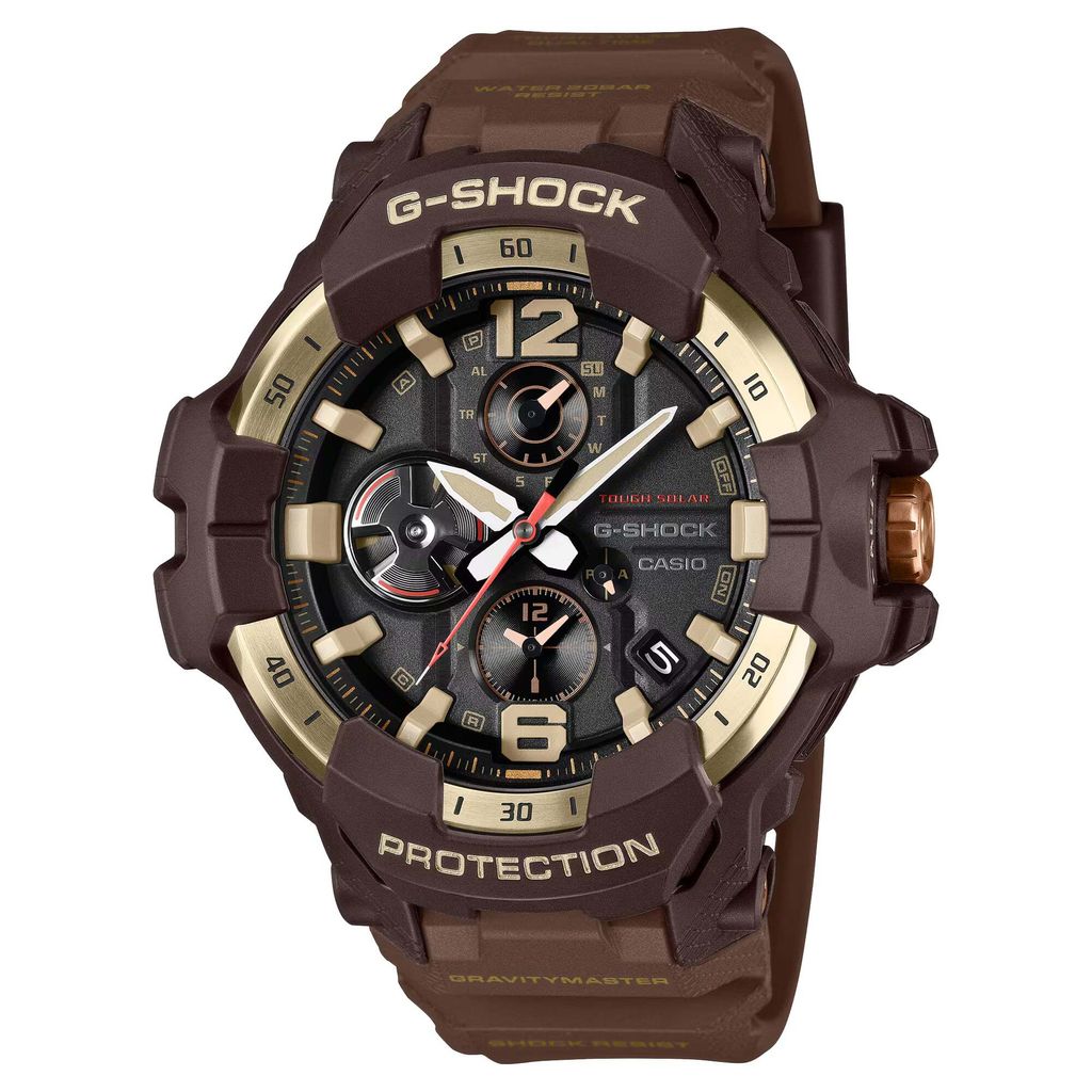 CASIO 卡西歐 | G-SHOCK GR-B300H-5A | 2026年8月新款 金色地平線 棕色三眼金色鍍離子錶盤 男錶 正側面
