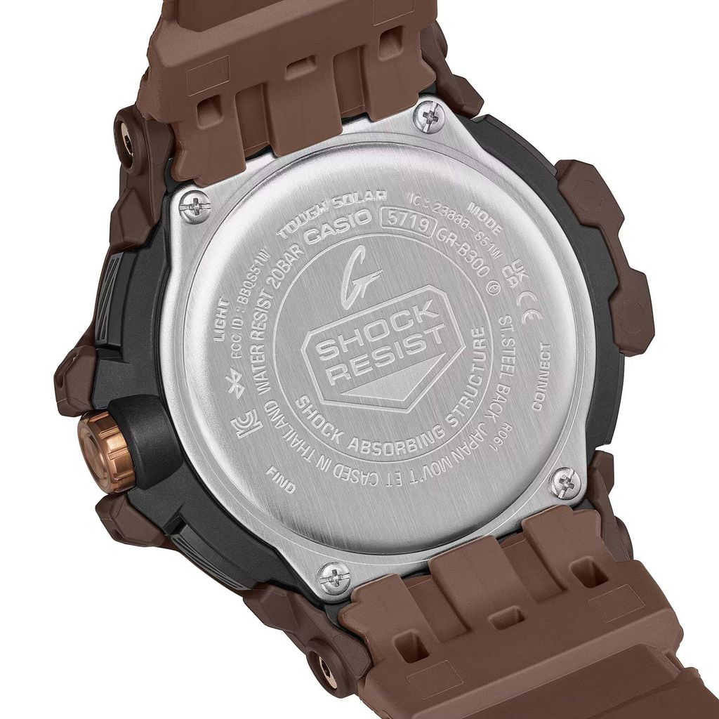 CASIO 卡西歐 | G-SHOCK GR-B300H-5A | 2026年8月新款 金色地平線 棕色三眼金色鍍離子錶盤 男錶 背面細節
