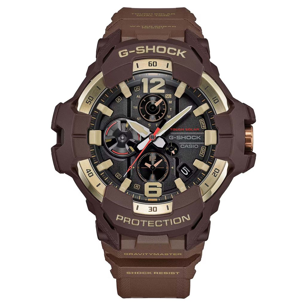 CASIO 卡西歐 | G-SHOCK GR-B300H-5A | 2026年8月新款 金色地平線 棕色三眼金色鍍離子錶盤 男錶 正面