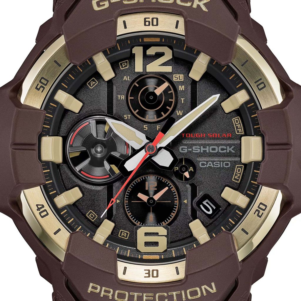 CASIO 卡西歐 | G-SHOCK GR-B300H-5A | 2026年8月新款 金色地平線 棕色三眼金色鍍離子錶盤 男錶 錶面細節
