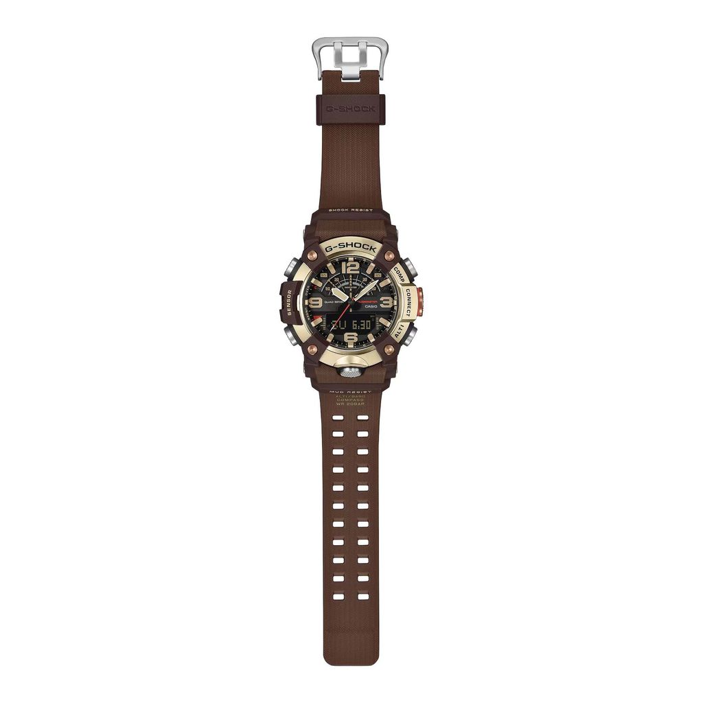 CASIO 卡西歐 | G-SHOCK GG-B100XMH-5A | 2026年8月新款 金色地平線 LAND系列 MUDMASTER 棕色雙顯金色鍍離子錶盤 男錶 平攤展示