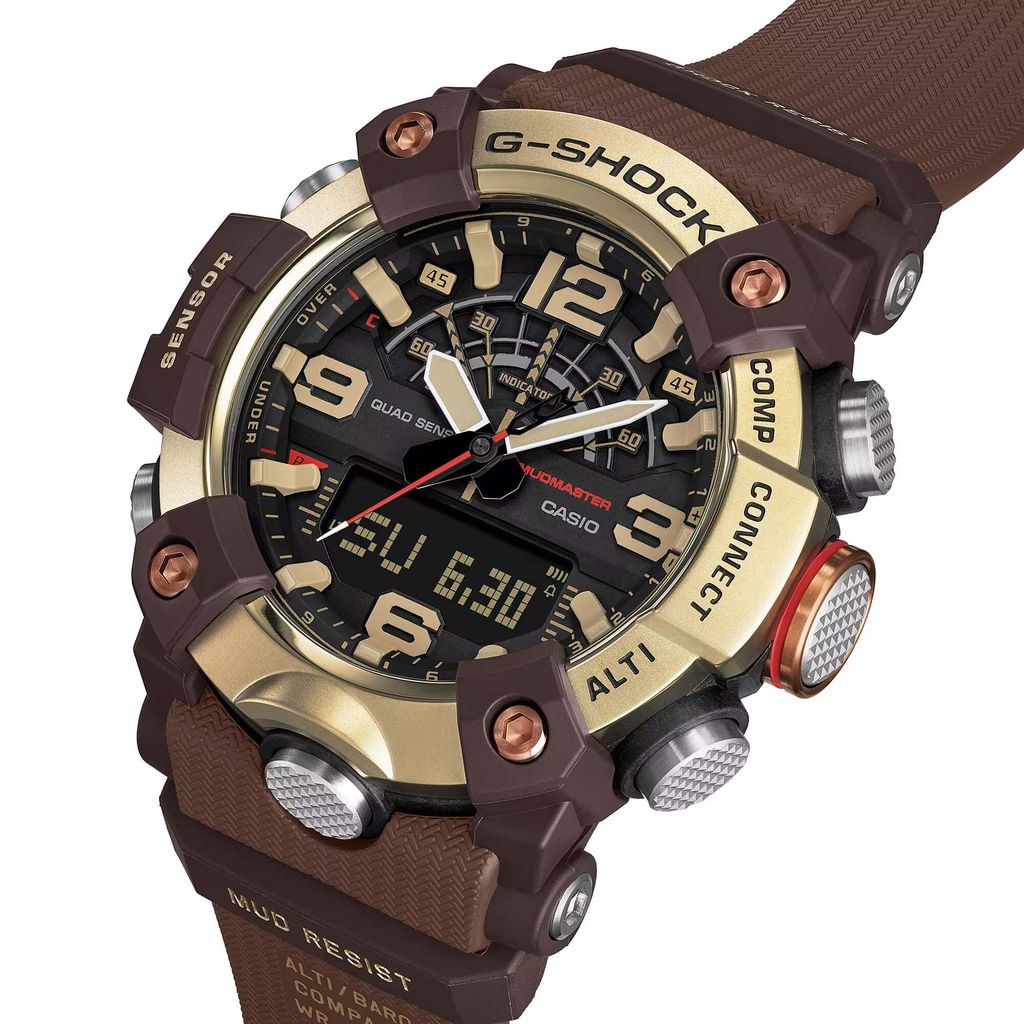 CASIO 卡西歐 | G-SHOCK GG-B100XMH-5A | 2026年8月新款 金色地平線 LAND系列 MUDMASTER 棕色雙顯金色鍍離子錶盤 男錶 正右側