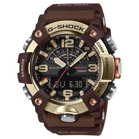 CASIO 卡西歐 | G-SHOCK GG-B100XMH-5A | 2026年8月新款 金色地平線 LAND系列 MUDMASTER 棕色雙顯金色鍍離子錶盤 男錶 正側面