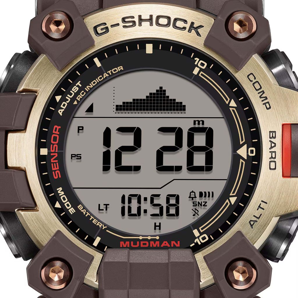 CASIO 卡西歐 | G-SHOCK GW-9500MH-5 | 2026年8月新款 金色地平線 LAND系列 MUDMAN 棕色數位 金色鍍離子錶盤 男錶 電子錶 數位錶面細節3