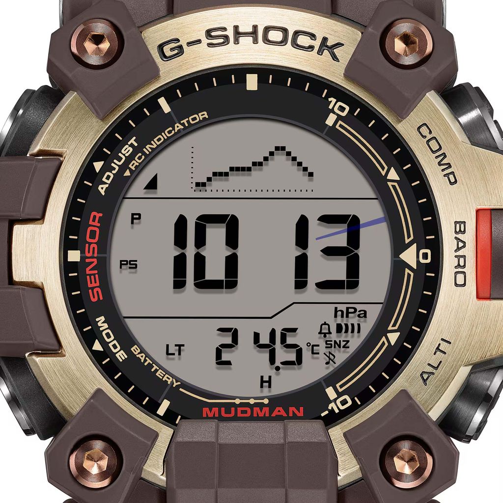 CASIO 卡西歐 | G-SHOCK GW-9500MH-5 | 2026年8月新款 金色地平線 LAND系列 MUDMAN 棕色數位 金色鍍離子錶盤 男錶 電子錶 數位錶面細節4