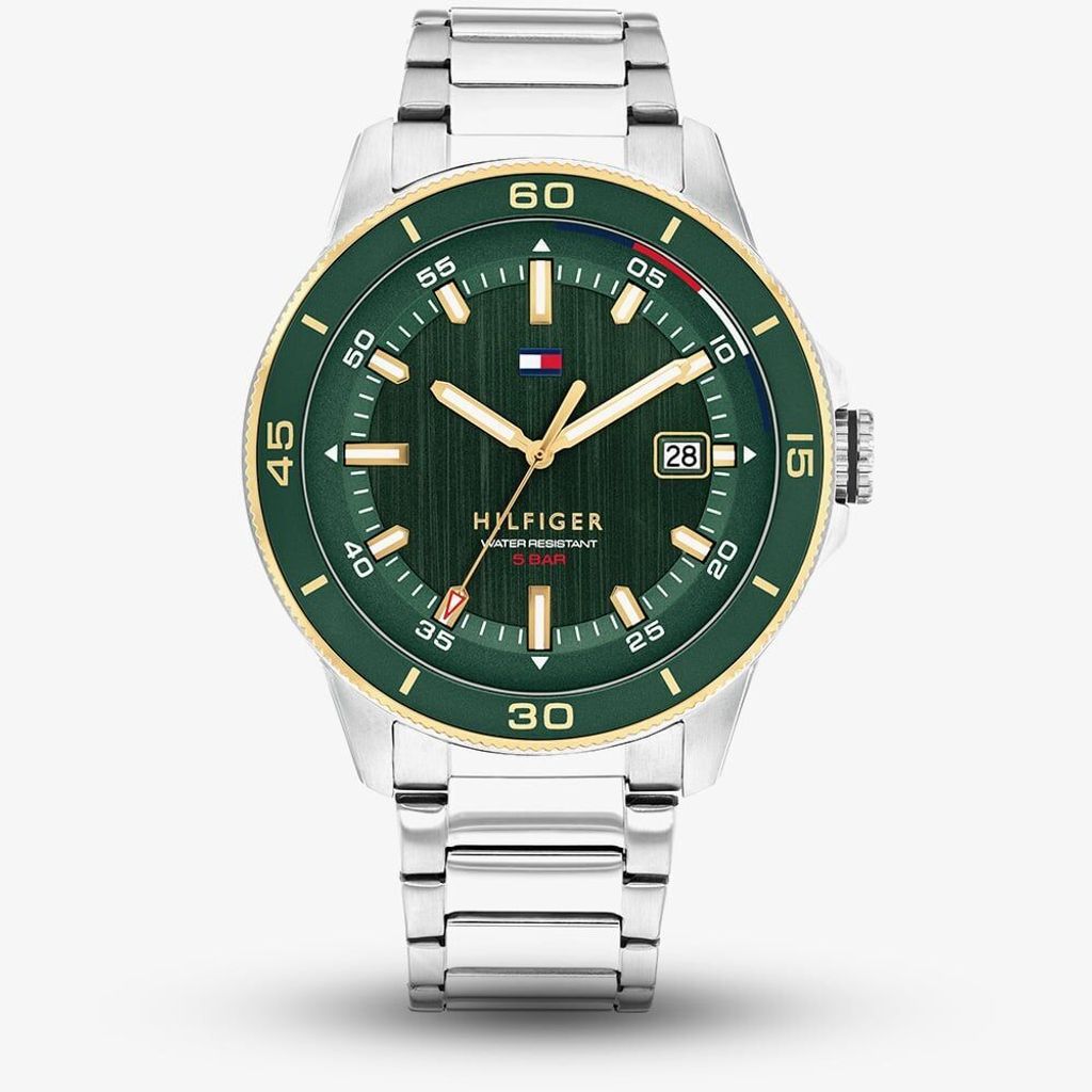 Tommy Hilfiger | Men's Remy 1792230 | 綠色錶面 銀色不鏽鋼 男士運動時尚腕錶 正面