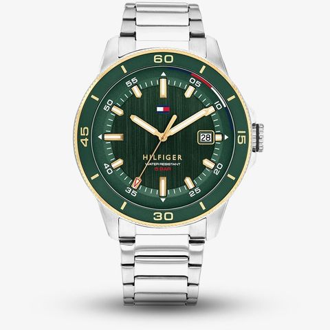 Tommy Hilfiger | Men's Remy 1792230 | 綠色錶面 銀色不鏽鋼 男士運動時尚腕錶 正面