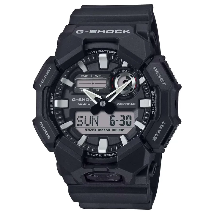 CASIO 卡西歐 G-SHOCK | GA-010-1A | 黑色 長效電池 雙顯腕錶 正側面