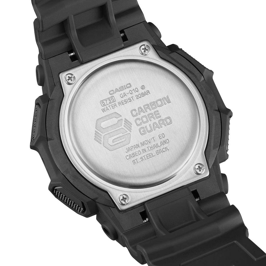 CASIO 卡西歐 G-SHOCK | GA-010-1A | 黑色 長效電池 雙顯腕錶 背面細節