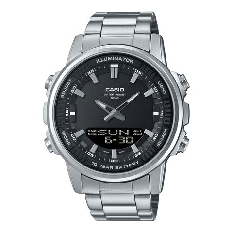 CASIO 卡西歐 | AMW-880D-1AV | 數位雙顯 日期顯示 運動商務全能 黑色錶面銀色指針腕錶 學生必備 正面