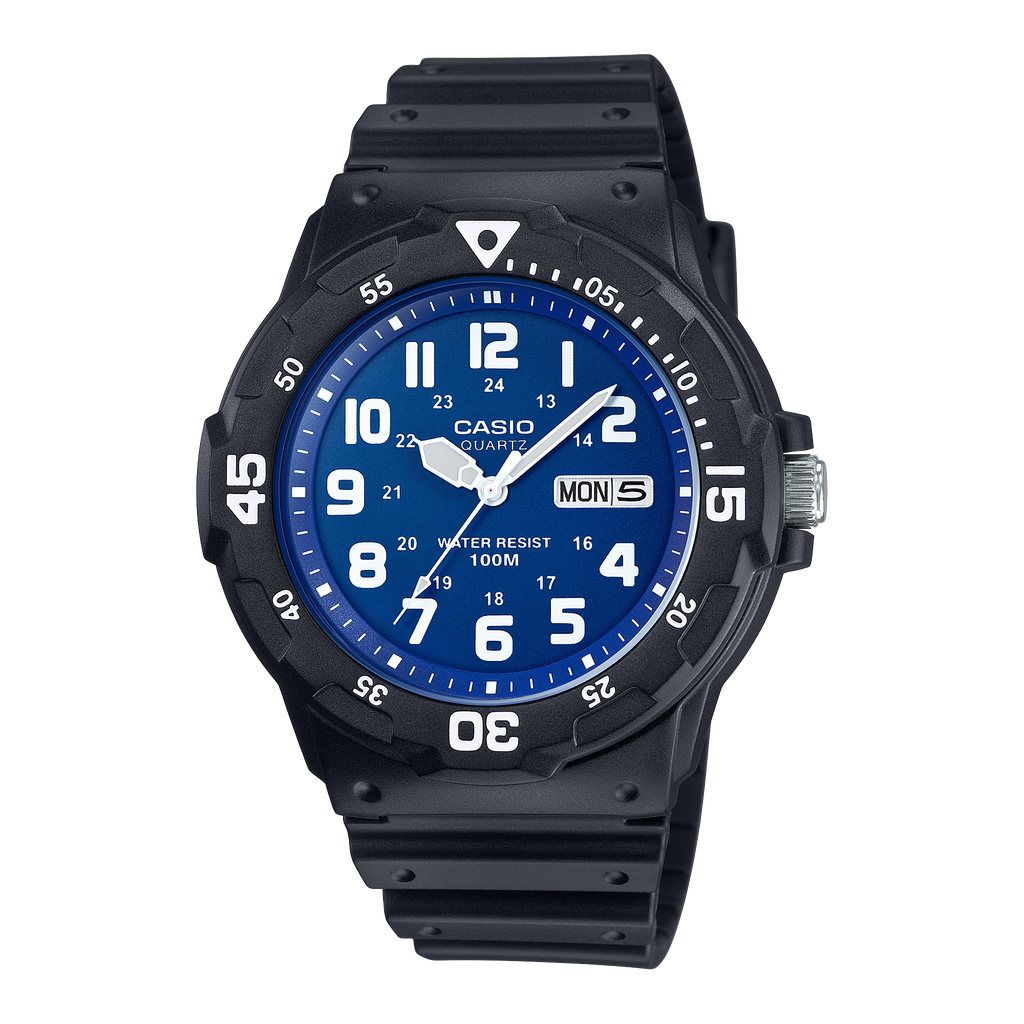 CASIO 卡西歐 | MRW-200H-2B2V | 指針式 日期顯示 寶藍錶面黑色腕錶 正面