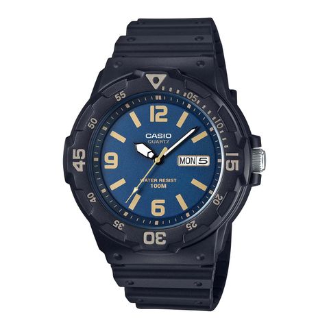 CASIO 卡西歐 | MRW-200H-2B3V | 復古 指針式 日期顯示 藍黃錶面黑色潛水錶 正面