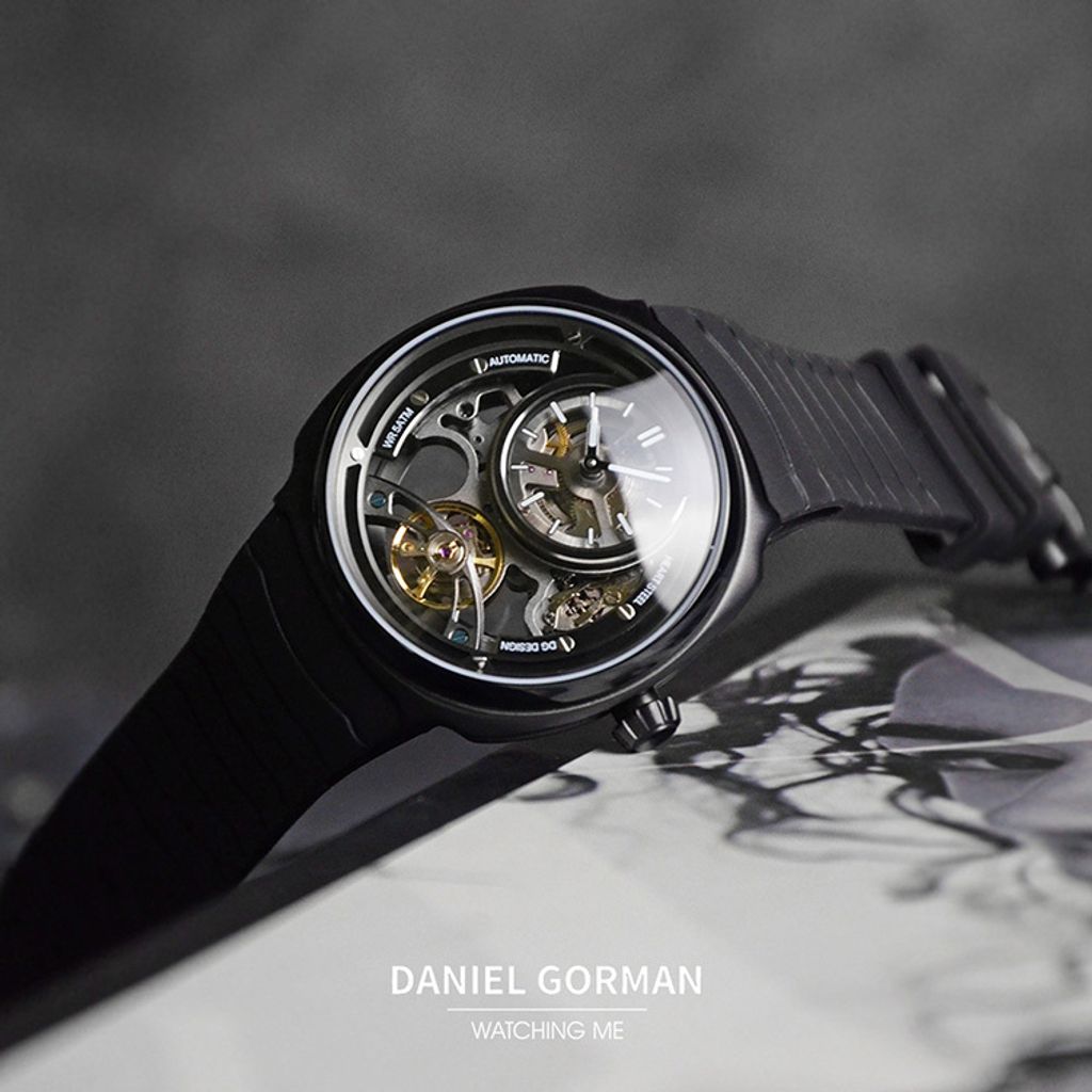DANIEL GORMAN ｜奇點系列 DG8127.KK｜指針式 黑色框 黑色鏤空設計機械錶 實體展示