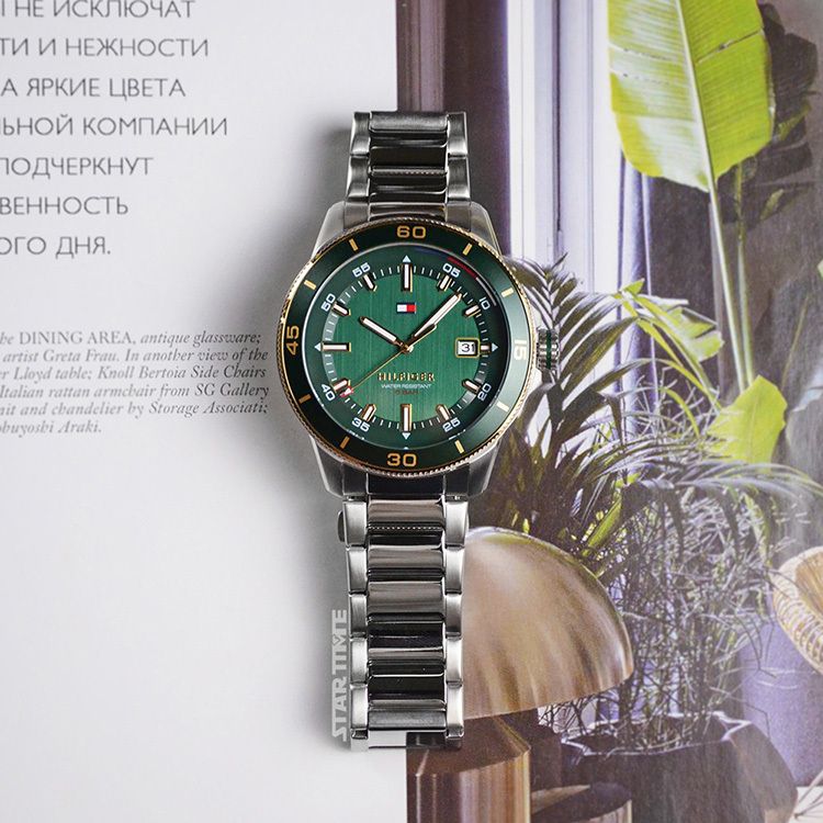 Tommy Hilfiger | Remy 1792230 | 綠色錶面 銀色不鏽鋼 男士運動時尚腕錶 實體正面