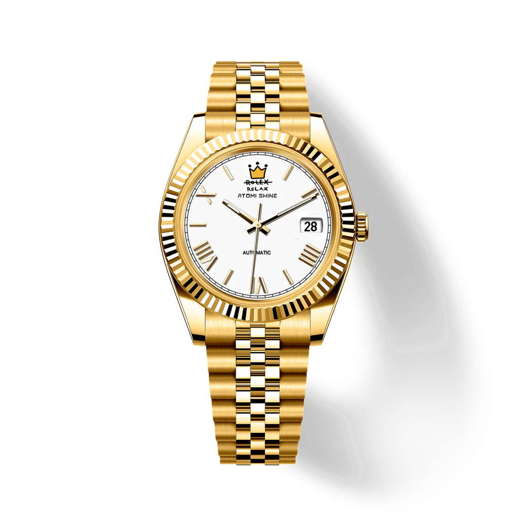Atomishine｜EONDATE MAXI CLASSIC 系列 Regal Crown｜經典白色錶面 金色不鏽鋼 自動機械腕錶 日期顯示 正面