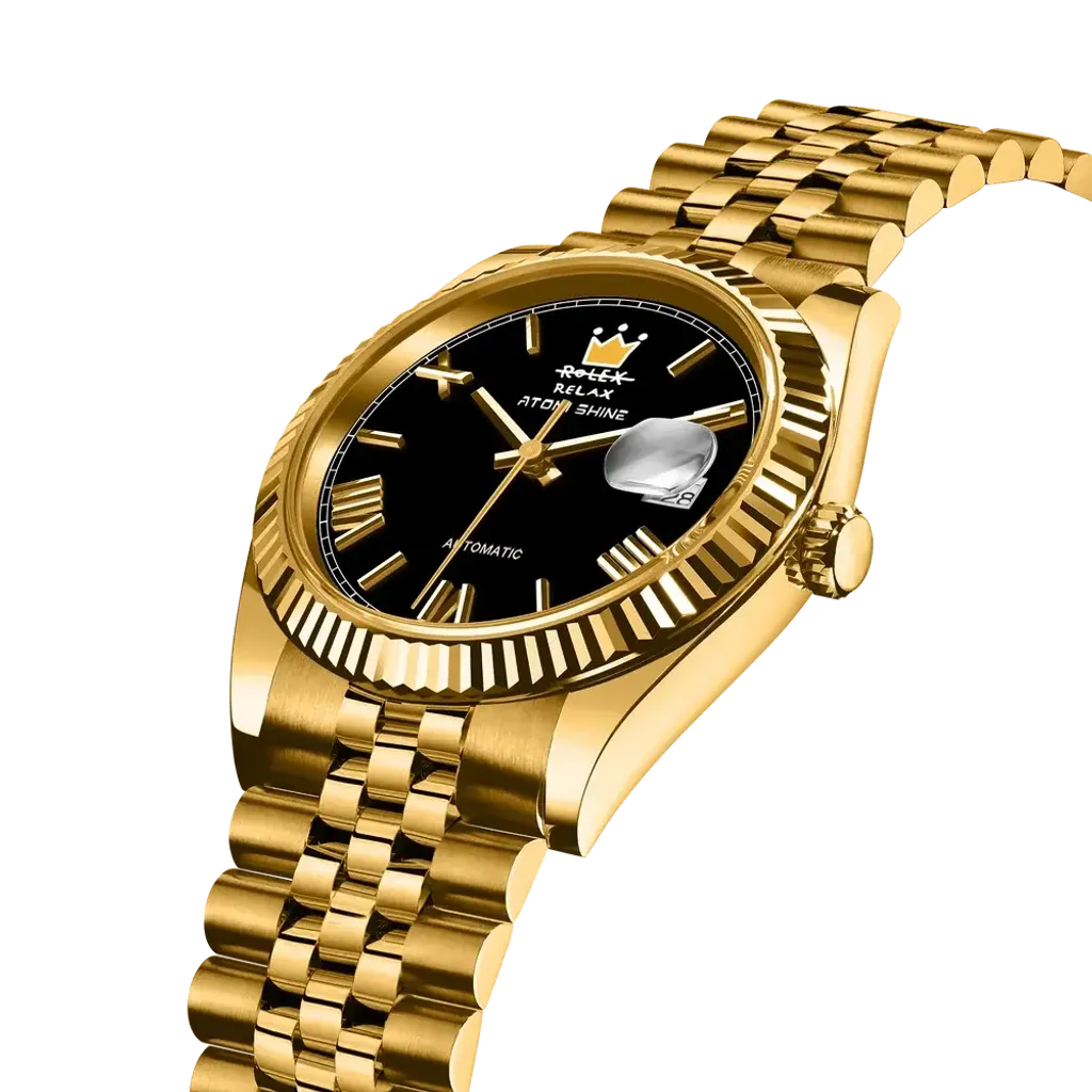 Atomishine｜EONDATE MAXI CLASSIC 系列 Midnight Crown｜沉穩黑色錶面 金色不鏽鋼 自動機械腕錶 日期顯示 錶面細節