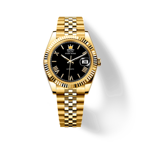 Atomishine｜EONDATE MAXI CLASSIC 系列 Midnight Crown｜沉穩黑色錶面 金色不鏽鋼 自動機械腕錶 日期顯示 正面