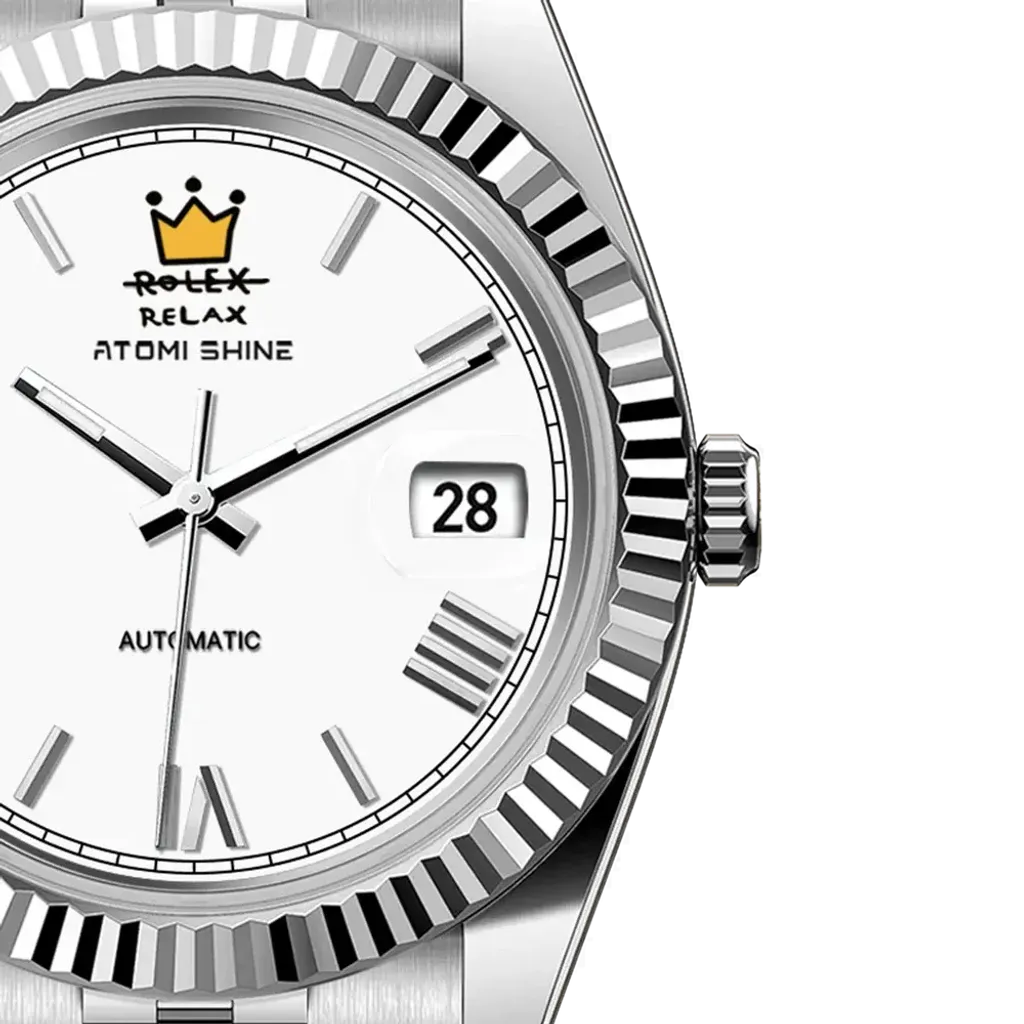 Atomishine｜EONDATE MAXI CLASSIC 系列 Silver Crown｜簡約白色錶面 銀色不鏽鋼 自動機械腕錶 日期顯示 錶面細節