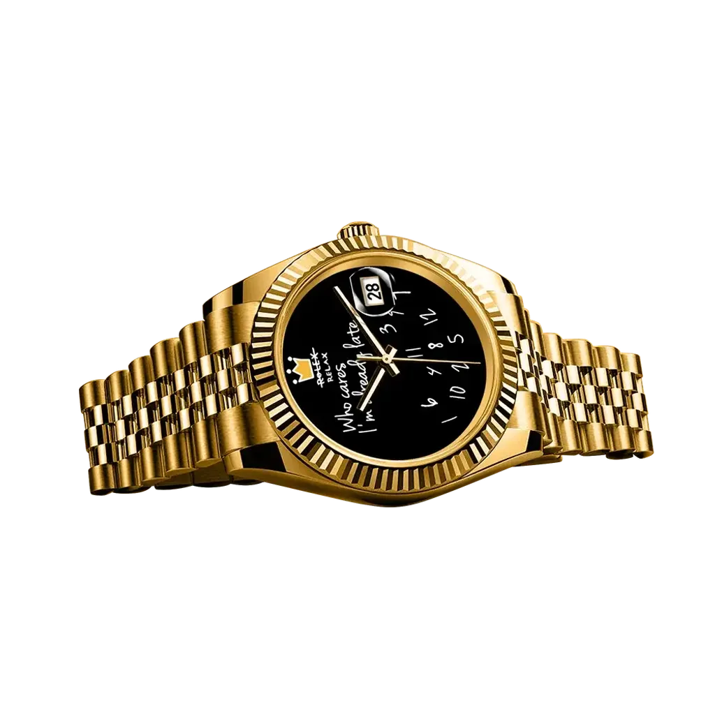 Atomishine｜EONDATE MAXI CLASSIC 系列 Golden Jest｜手繪風格 黑色錶面 金色不鏽鋼 自動機械腕錶 日期顯示 錶帶細節