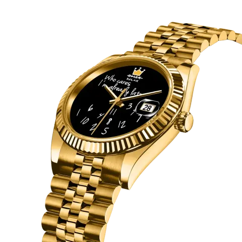 Atomishine｜EONDATE MAXI CLASSIC 系列 Golden Jest｜手繪風格 黑色錶面 金色不鏽鋼 自動機械腕錶 日期顯示 正右側