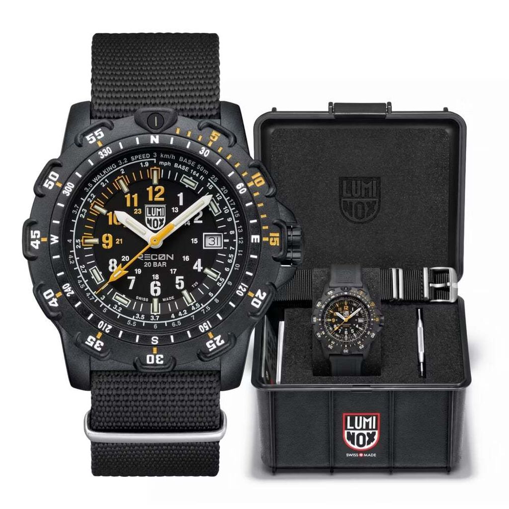 Luminox 雷明時 | 1LM-8825H-SET | RECON Point Man Heritage 偵察兵紀念錶禮盒 沉穩黑色腕錶 黃白數字錶盤 日期顯示 套組
