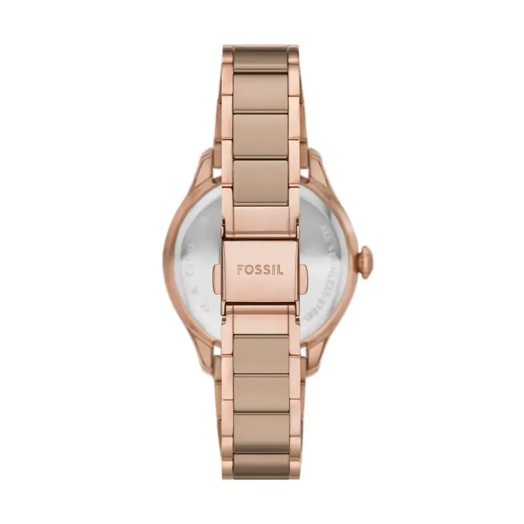 FOSSIL | Gilmore CE1133 | 優雅玫瑰棕緞面女錶 玫瑰金陶瓷錶帶 背面