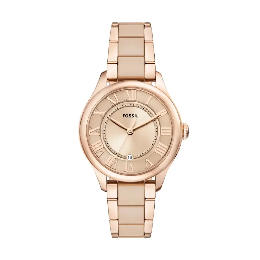 FOSSIL | Gilmore CE1133 | 優雅玫瑰棕緞面女錶 玫瑰金陶瓷錶帶 正面