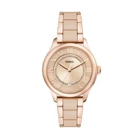 FOSSIL | Gilmore CE1133 | 優雅玫瑰棕緞面女錶 玫瑰金陶瓷錶帶 正面