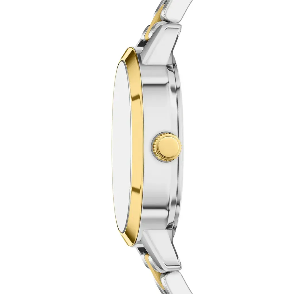 FOSSIL | Penny BQW8065 | 雅爵經典珍珠母貝女錶 金銀雙色不鏽鋼錶帶腕錶 錶冠細節