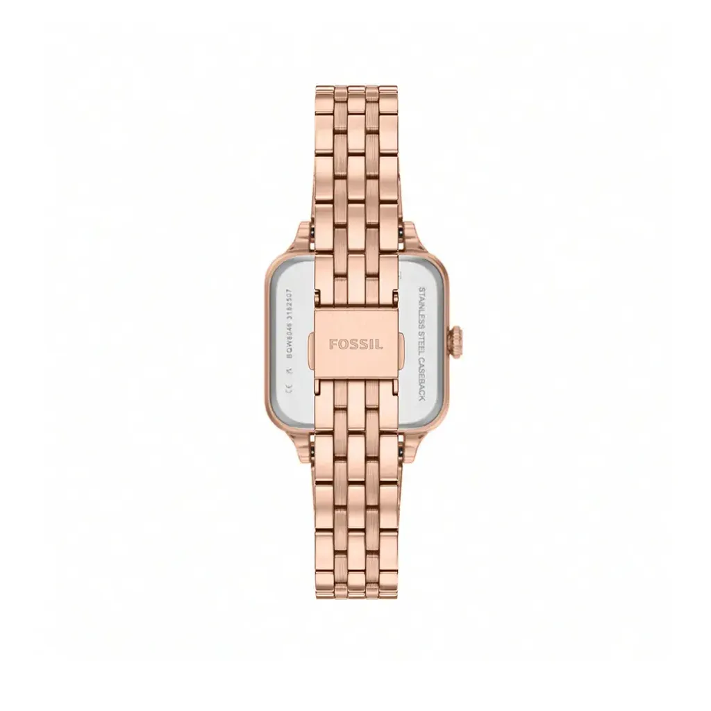 FOSSIL | Colleen BQW8046 | 晶鑽時光方格女錶 玫瑰金不鏽鋼錶帶 背面
