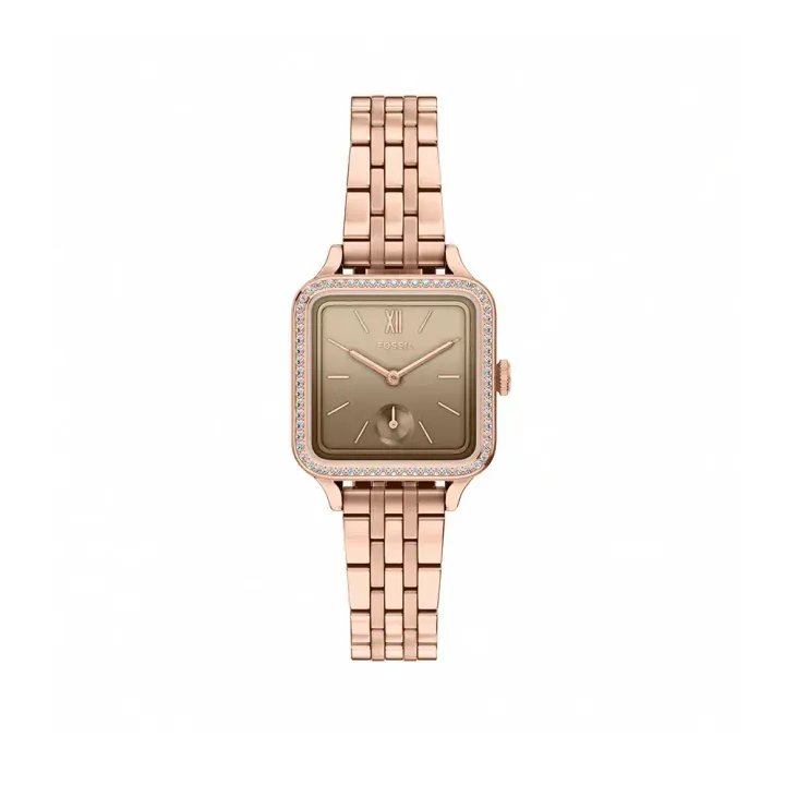 FOSSIL | Colleen BQW8046 | 晶鑽時光方格女錶 玫瑰金不鏽鋼錶帶 正面