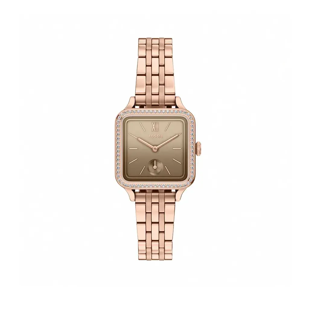 FOSSIL | Colleen BQW8046 | 晶鑽時光方格女錶 玫瑰金不鏽鋼錶帶 正面