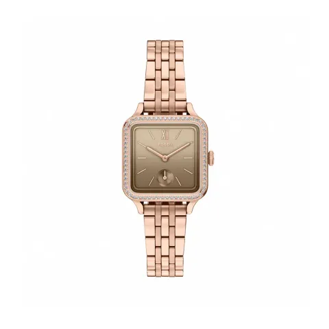 FOSSIL | Colleen BQW8046 | 晶鑽時光方格女錶 玫瑰金不鏽鋼錶帶 正面