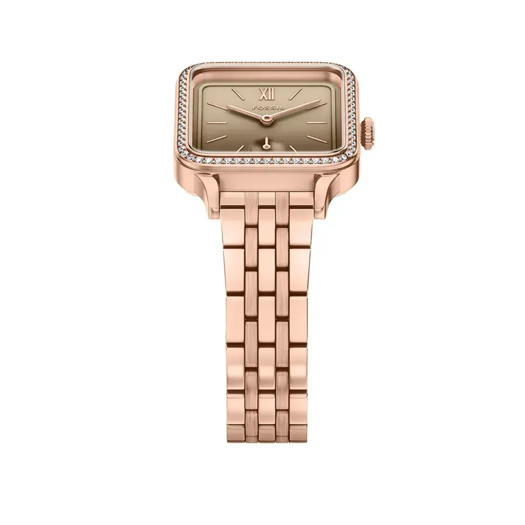 FOSSIL | Colleen BQW8046 | 晶鑽時光方格女錶 玫瑰金不鏽鋼錶帶 金屬細節