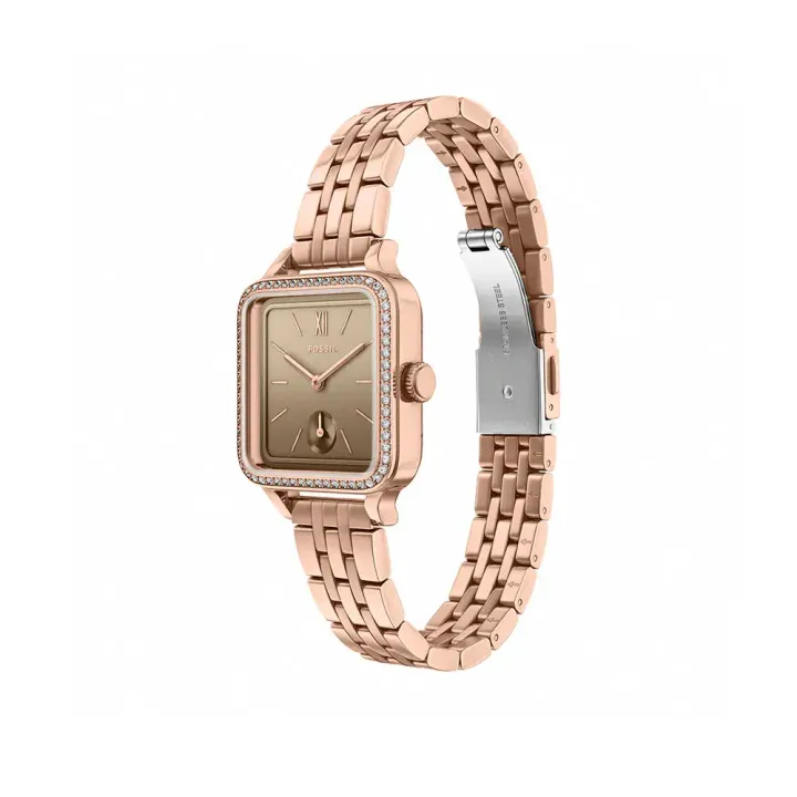 FOSSIL | Colleen BQW8046 | 晶鑽時光方格女錶 玫瑰金不鏽鋼錶帶 正右側
