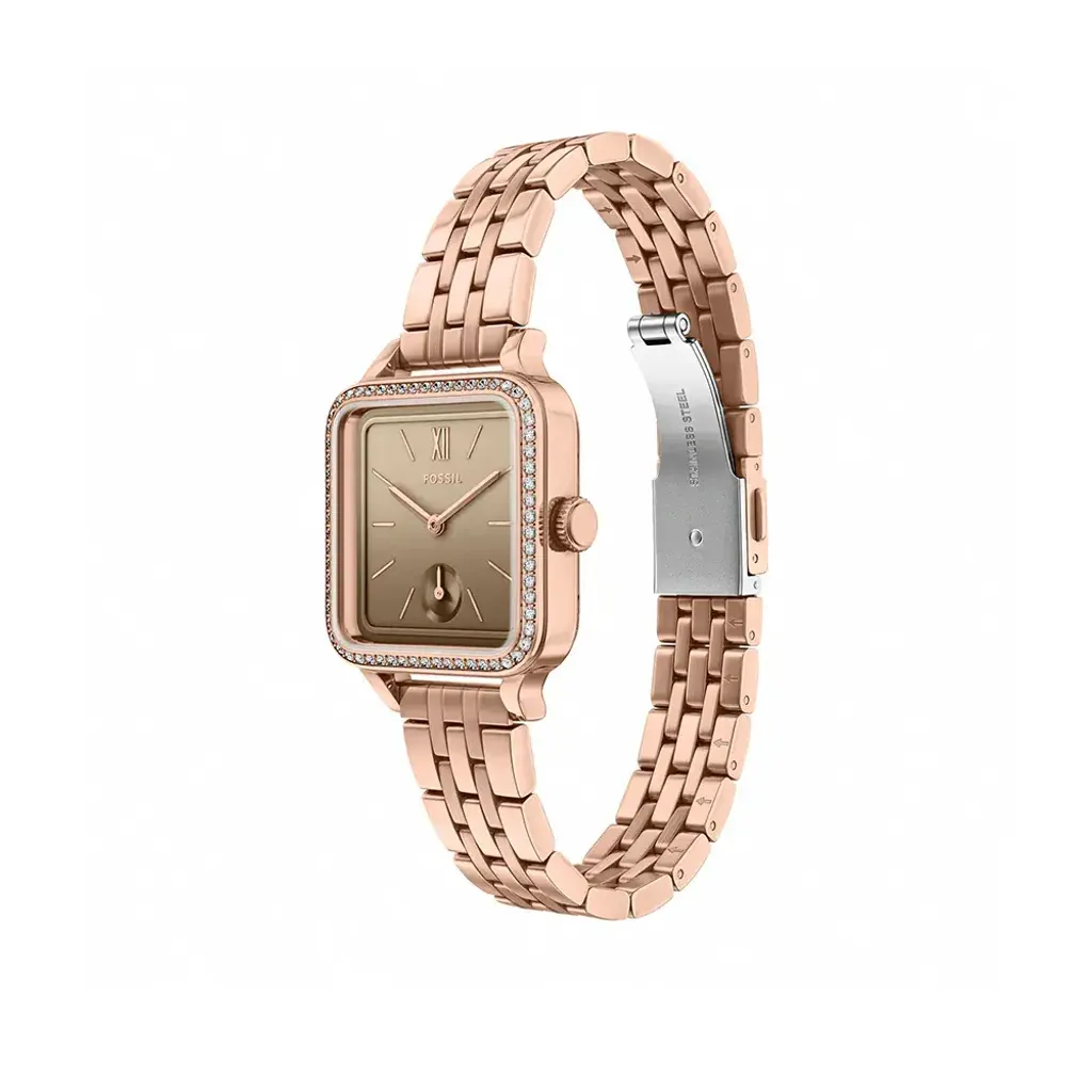 FOSSIL | Colleen BQW8046 | 晶鑽時光方格女錶 玫瑰金不鏽鋼錶帶 正右側