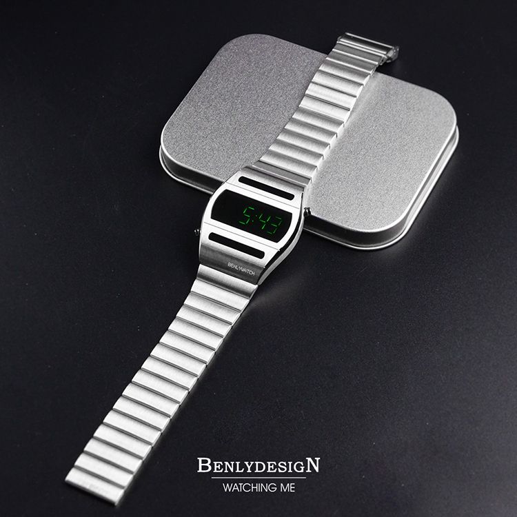 【全球限量】Benlydesign | G400.SG | 2026年9月新款 復古 綠字LED 造型 銀色電子錶 實體錶帶展示