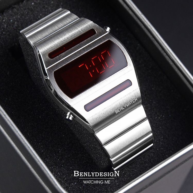 【全球限量】Benlydesign | G400.SR | 2026年9月新款 復古 紅字LED 造型 銀色電子錶 實體錶面細節